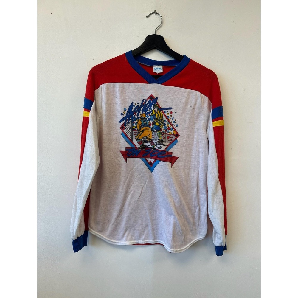 Vintage‎ Carter's Hockey Shirt Youth Large Red White Long Sleeve Made USA 80s